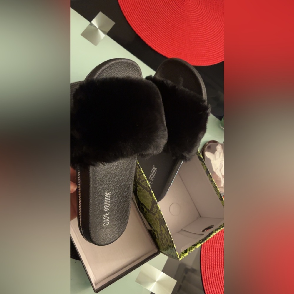 Rhinestone fur slides